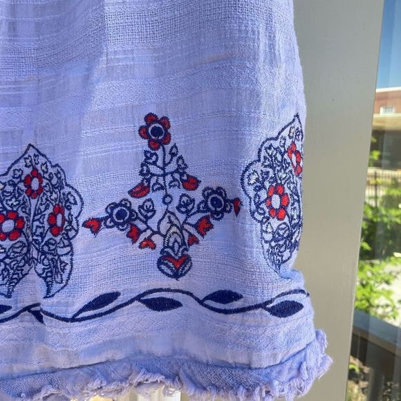 Knox Rose Blue 100% Cotton Sleeveless Raw Hem Floral Blouse Top Size 2XL XXL - Picture 5 of 7